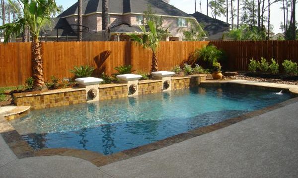 Custom Pool with Lion Head Water Fountains