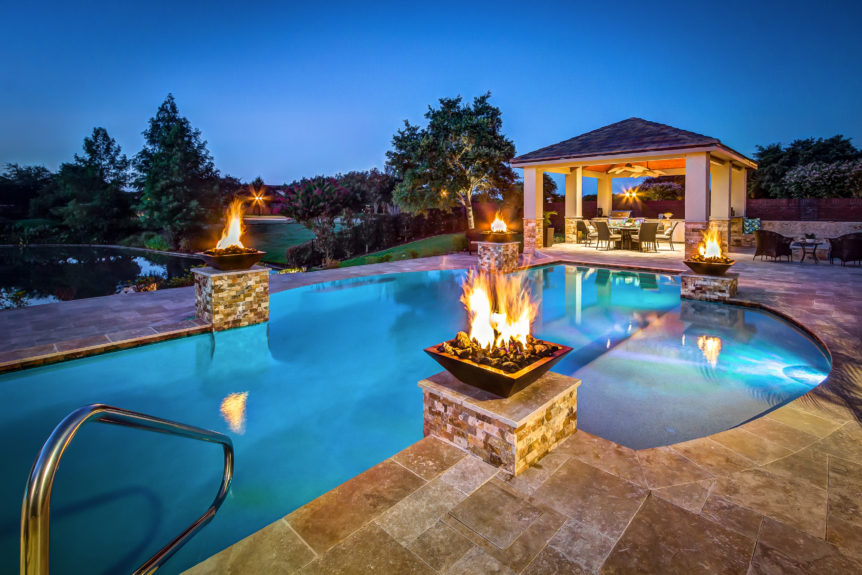 Pool with Fire Pots and Tanning Deck