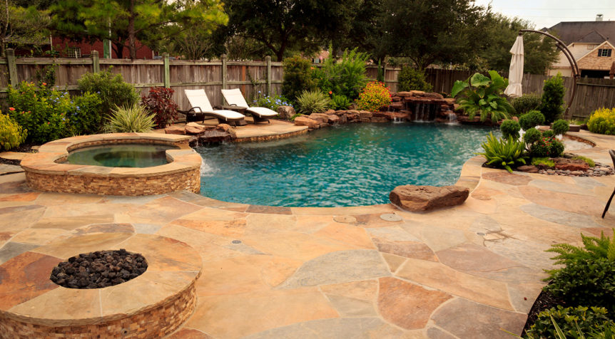 $80k-$100k Custom Pool with spa, waterfall and flagstone pool decking