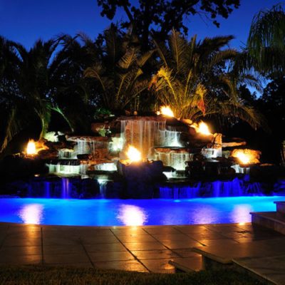 custom fire features and swimming pool lighting