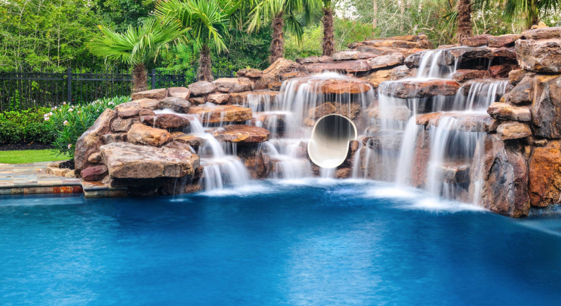 Swimming Pool Rock Waterfalls Backyard Design Ideas - Bank2home.com