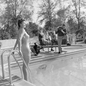 Esther Williams enjoying her very own swimming pool