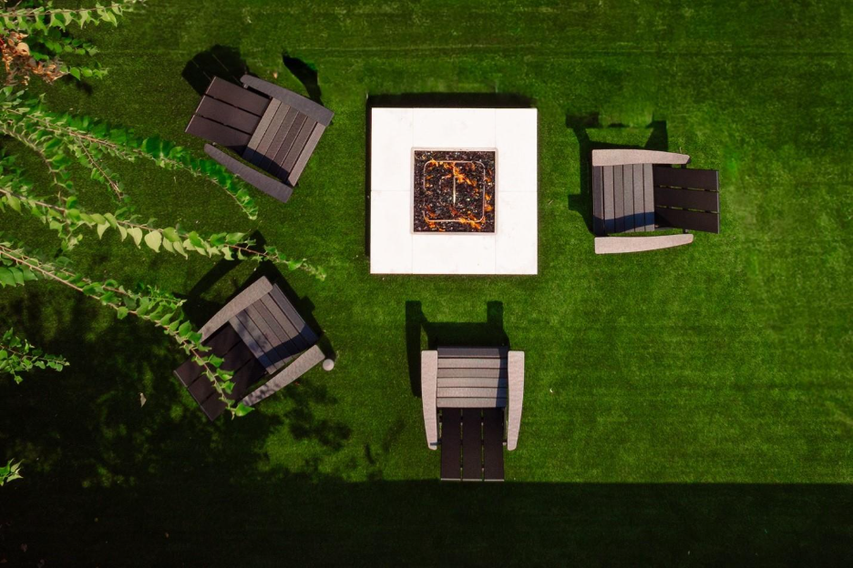 aerial shot of fire pit and pool