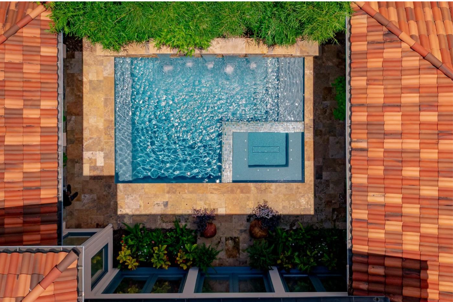 aerial shot of swimming pool